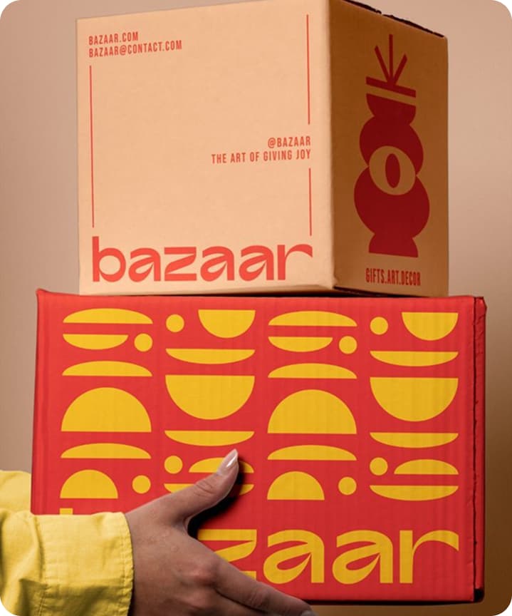 Bazaar printed shipping boxes